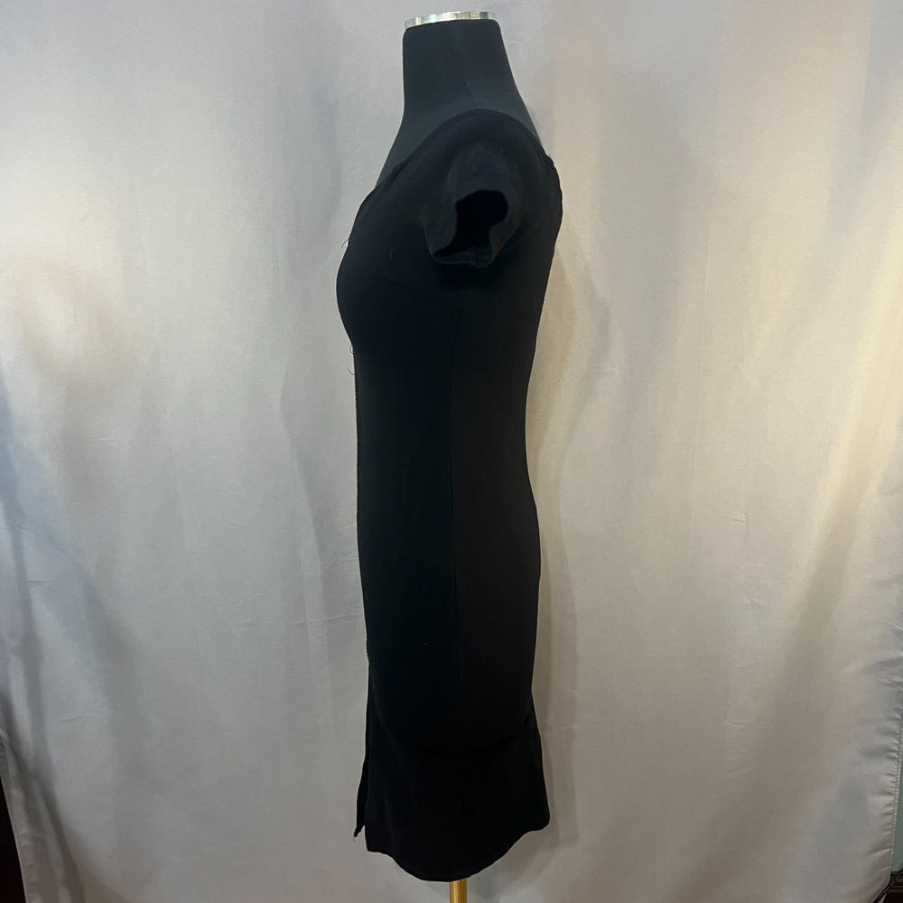 Haute‎ Monde Bodycon Midi Dress Womens Small Black Cap Sleeve Front Zip V-Neck - Picture 2 of 11
